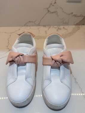 Alexandre Birman Clarita Bow Leather Sneakers White & Blush Pink Size 36